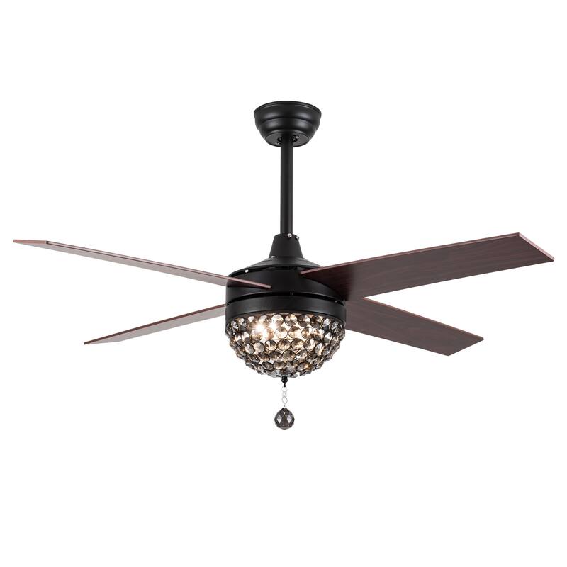 Bella Depot 52" Modern Crystal Ceiling Fan with LED Light, Reversible Ceiling Fan with Remote Control