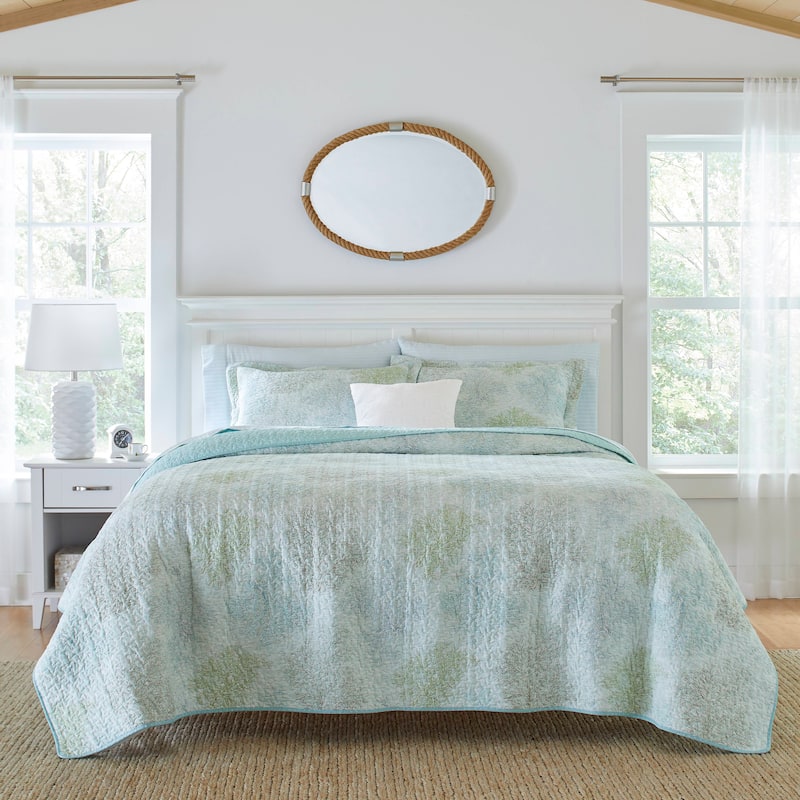 Laura Ashley Saltwater Blue Reversible Cotton Quilt Set - Twin