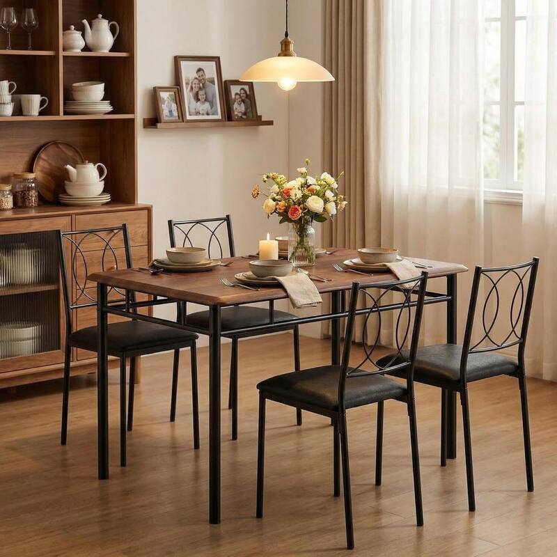 Kitchen Dining Table Set with Upholstered Chairs for 4 - Walnut