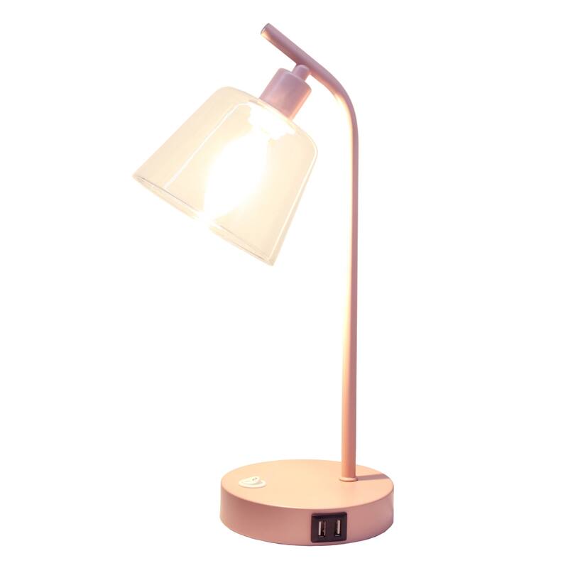 Curved Arm Desk Lamp with Glass Shade - 15.75" - Pink