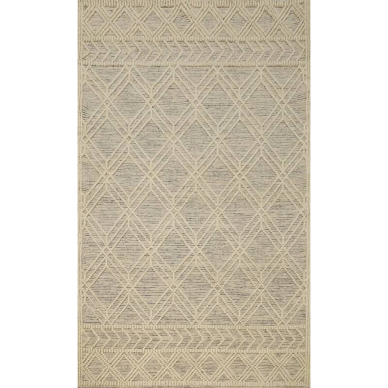 Hand Knotted Oriental 100% Wool Carpet Modern Geometric Beige & Ivories Modern Gotti Design Area Rug - 7' 8'' X 4' 11''