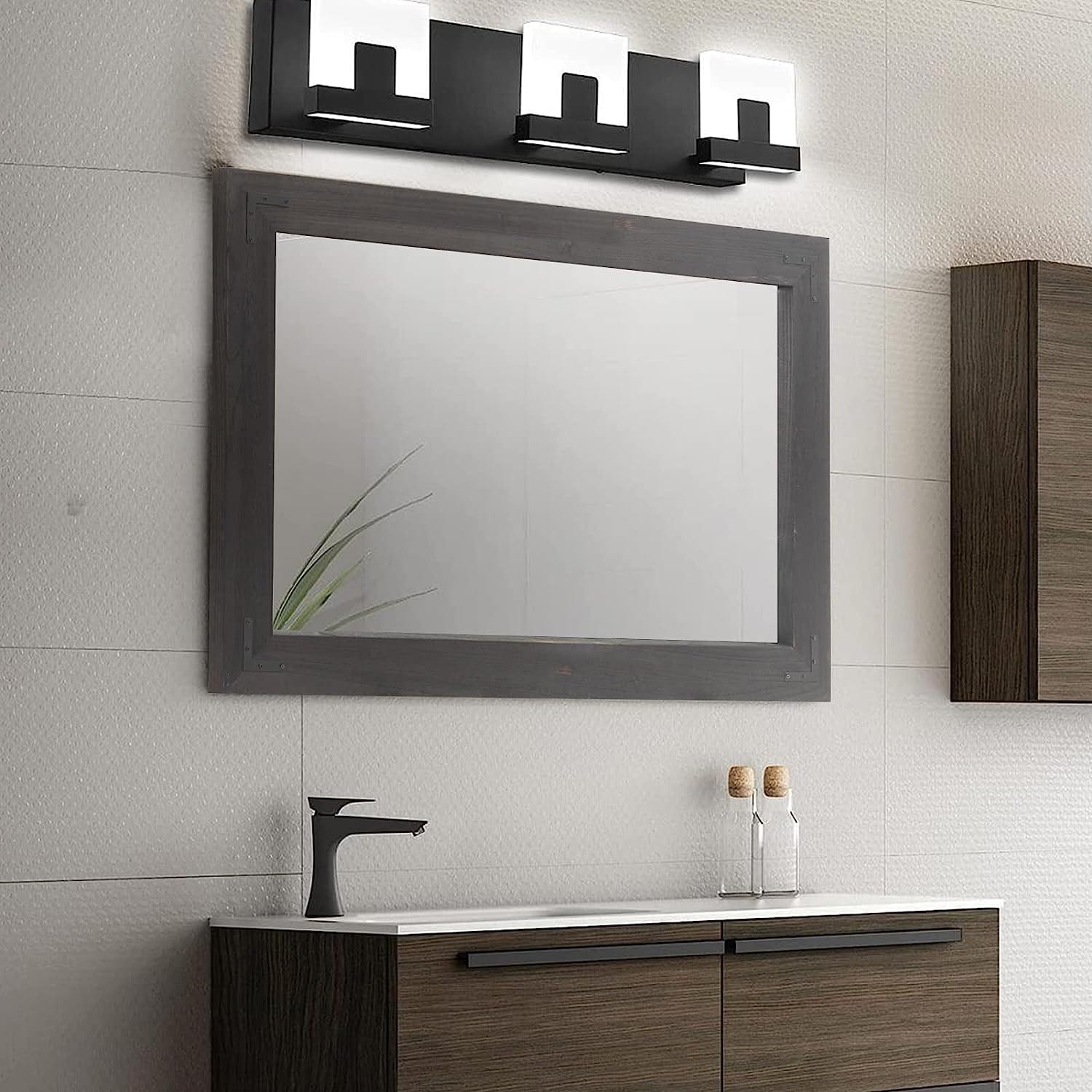 как выглядит Rustic Wooden Framed Wall Mirror, Natural Wood Bathroom фото