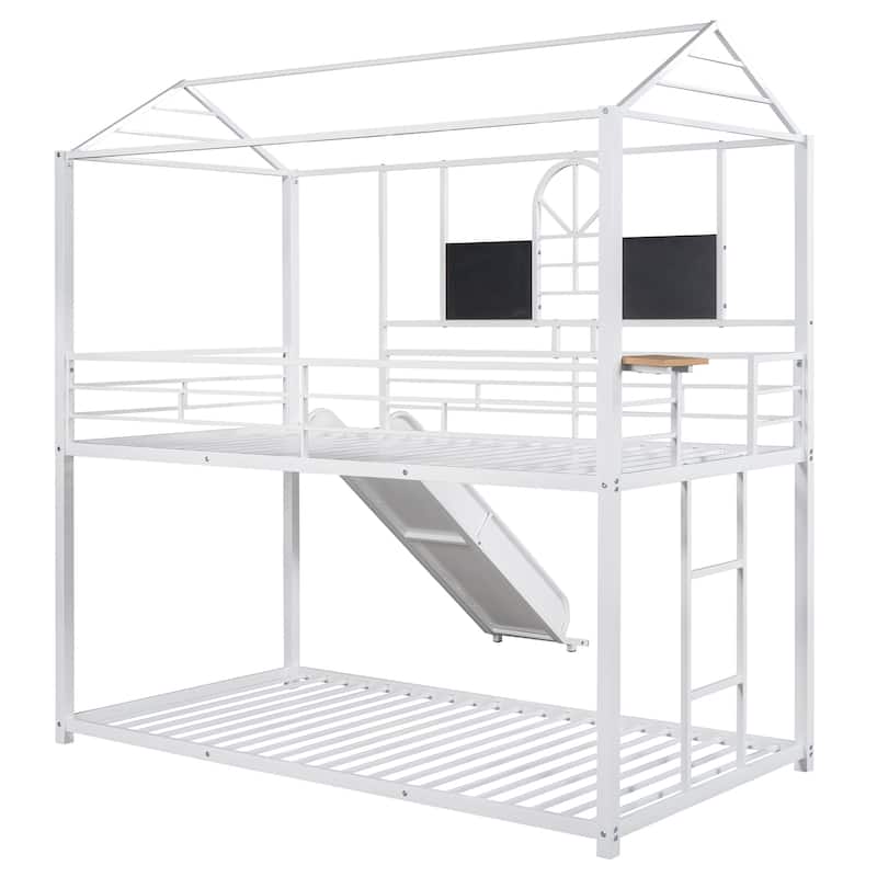 Twin over Twin Metal House Bunk Bed with Slide