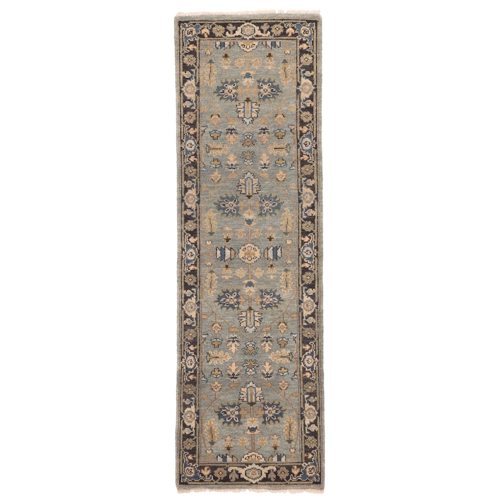 ECARPETGALLERY Hand-knotted Finest Agra Jaipur Teal Wool Rug - 2'5 x 7'11