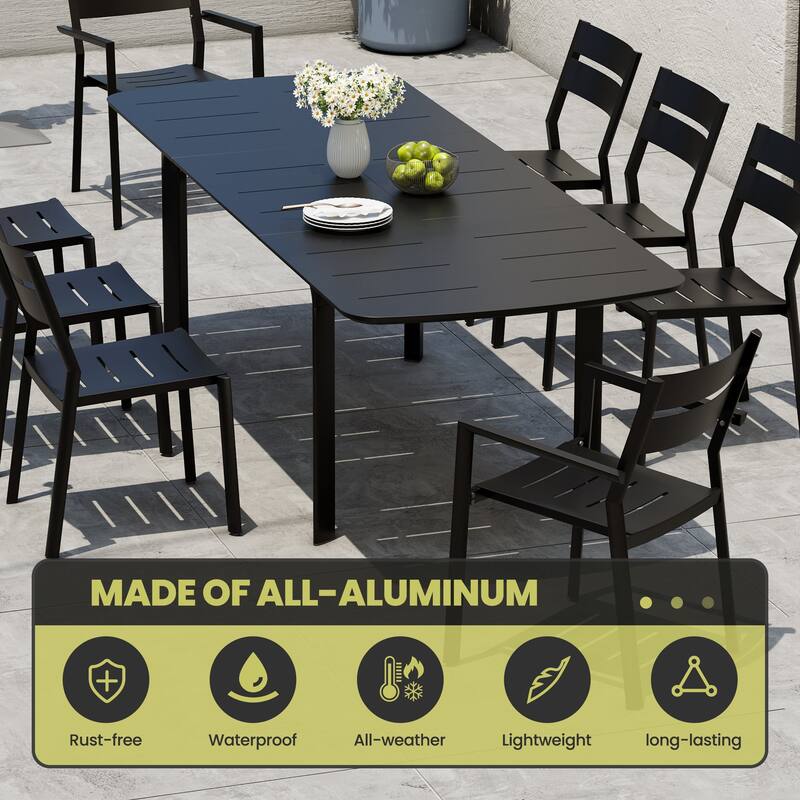 9-Piece Outdoor Patio Dining Table Set Rectangular Expandable Table with Stackable Chairs