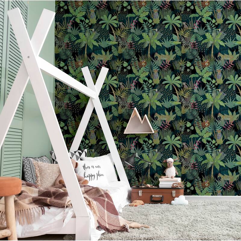 Arthouse Fonda Dark Green Jungle Party Wallpaper