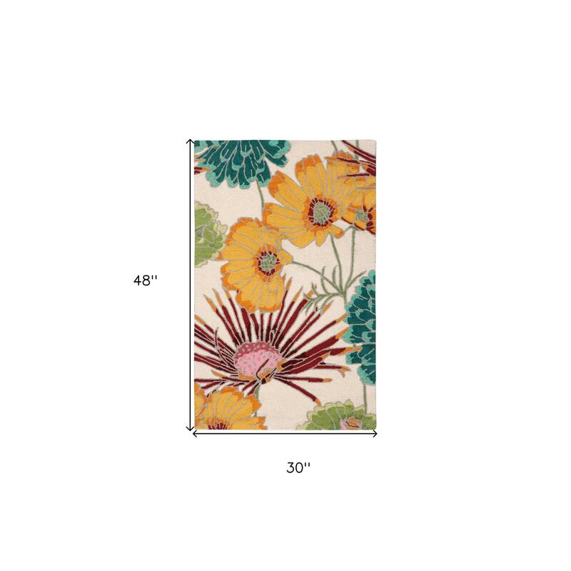 HomeRoots Floral Contemporary Rectangle Area Rug - 48.00 in. x 30.00 in. x 0.50 in.