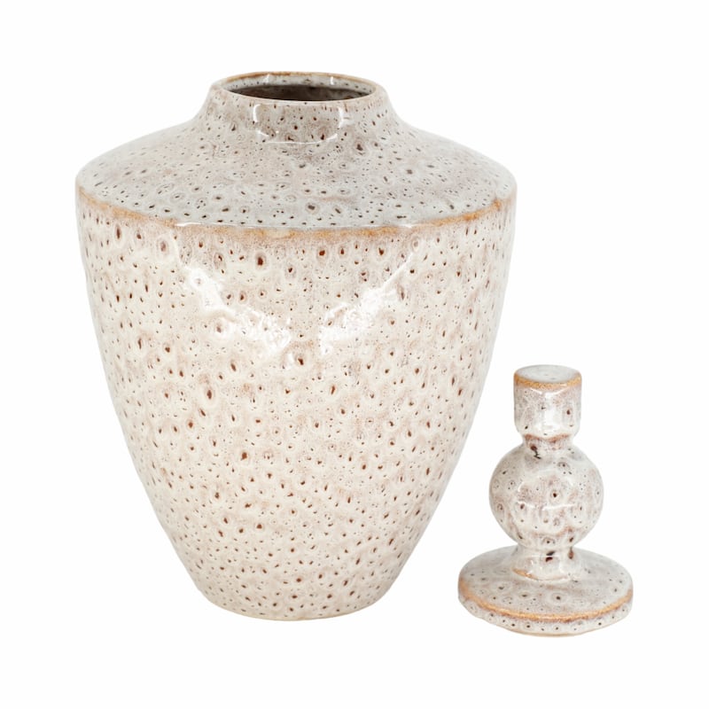 Sagebrook Home Exquisite Stoneware Truman Large Lidded Jar - Elegant Vase for Modern Home Decor