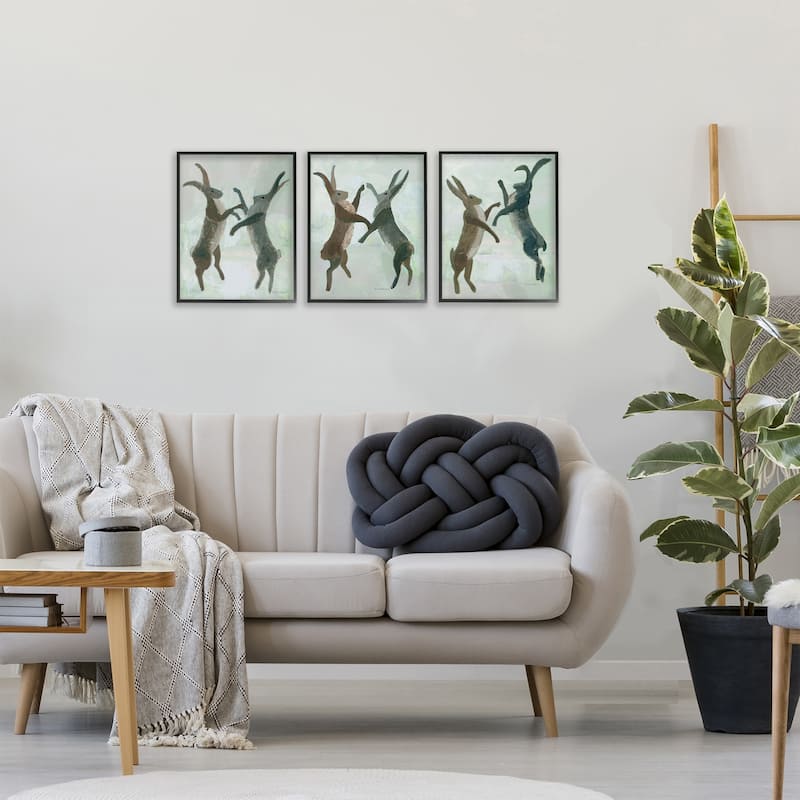 Stupell Battling Hares in Neutral Tones Framed Giclee Art Design By Kay Widdowson (Set of 3)