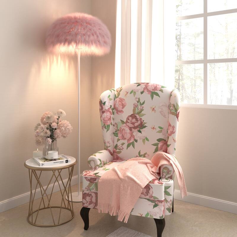 Acroma 63" Blush Pink Feather Floor Lamp with Dome Shade - 1-light - White&Pink