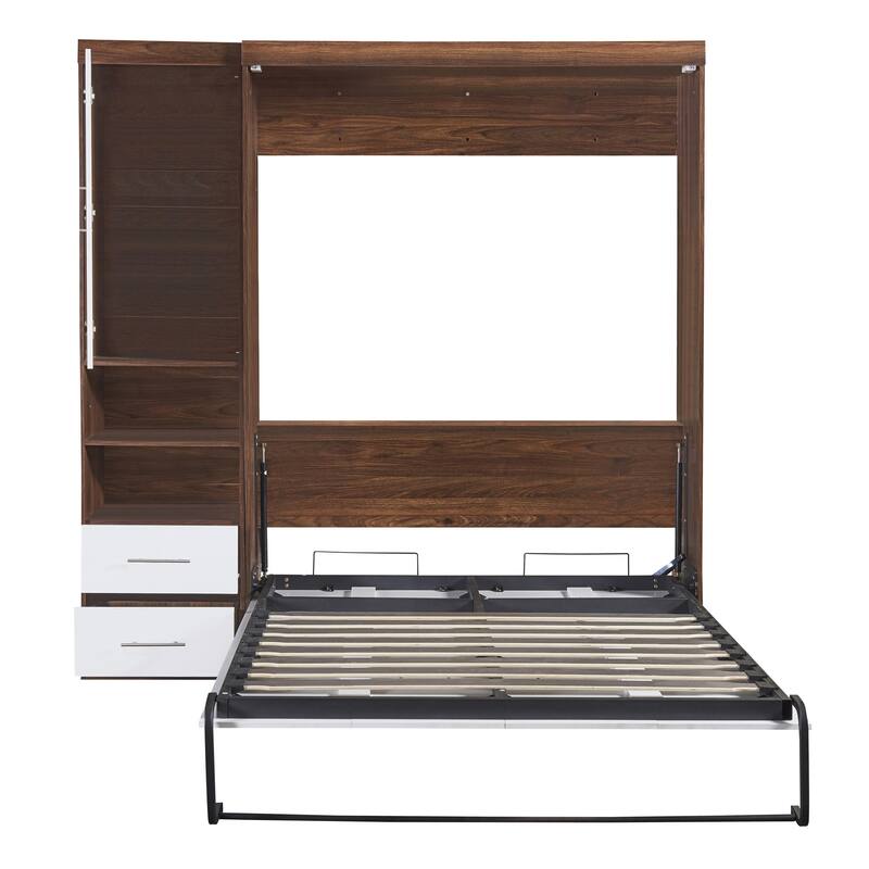 Full Size Wall Bed with Cabinet, White - Space-Saving Murphy Bed for Multi-Use Rooms