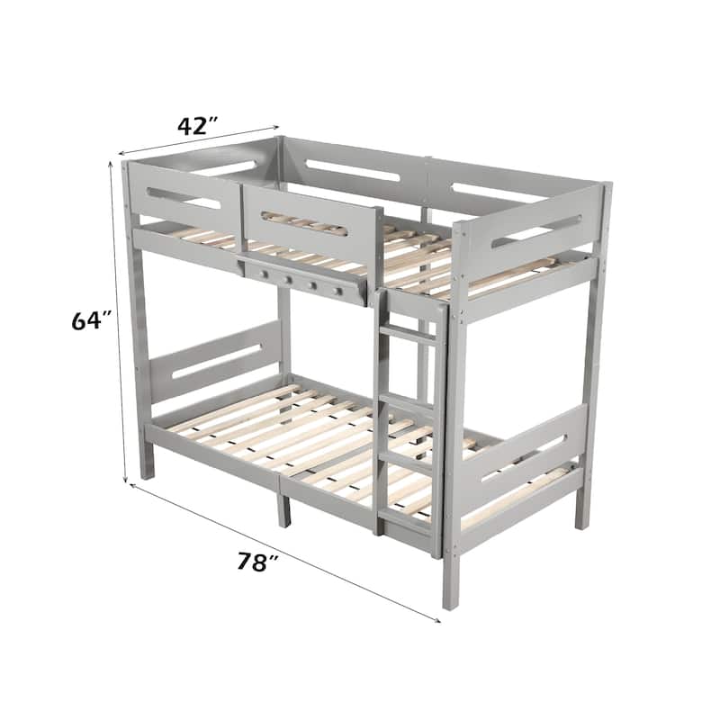 Gray Finish Twin/Twin Bunk Bed with Removable Ladder, KD Structure, Easy Assembly
