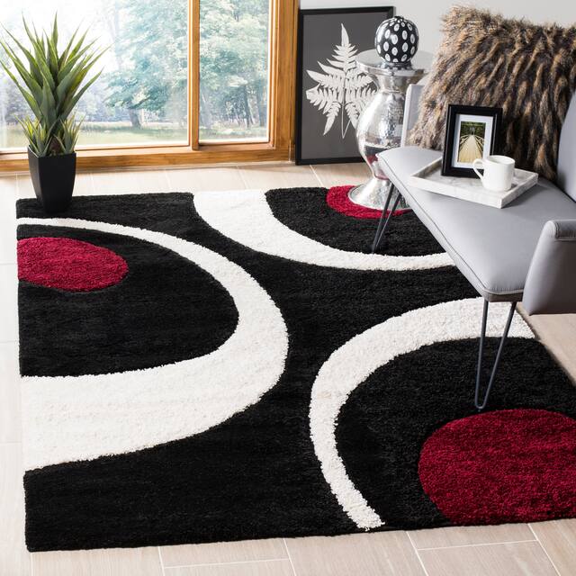 SAFAVIEH Florida Shag Jayati Abstract 1.2-inch Thick Rug - 5'3" x 7'6" - Black/Ivory