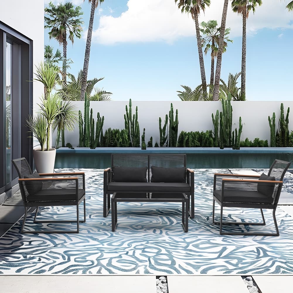 Outdoor 4-piece Wicker Patio Conversation Set