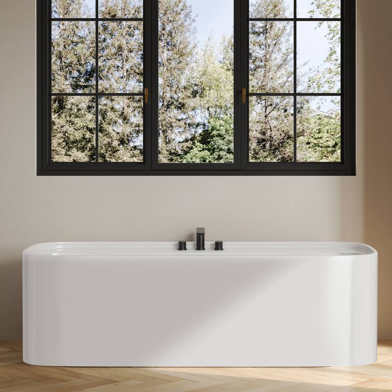 Modern Deck-Mount 2-Handle 360° Rotatable Bathtub Faucet Widespread 3 Hole Tub Filler