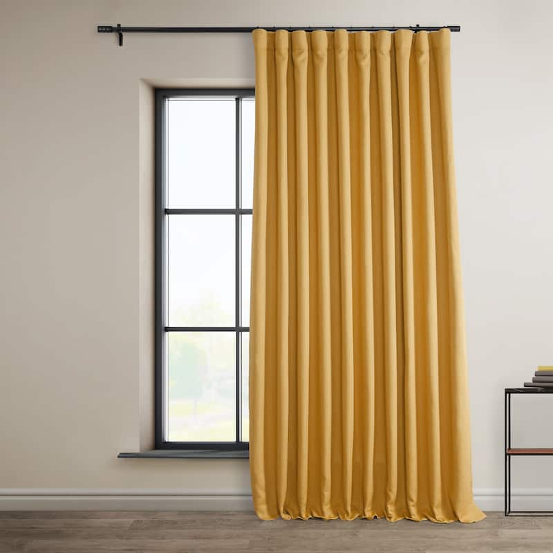 Exclusive Fabrics Faux Linen Extra Wide Room Darkening Curtains Panel - Versatile Privacy Drapery for Wide Windows (1 Panel) - 100 X 120 - Dandelion Gold