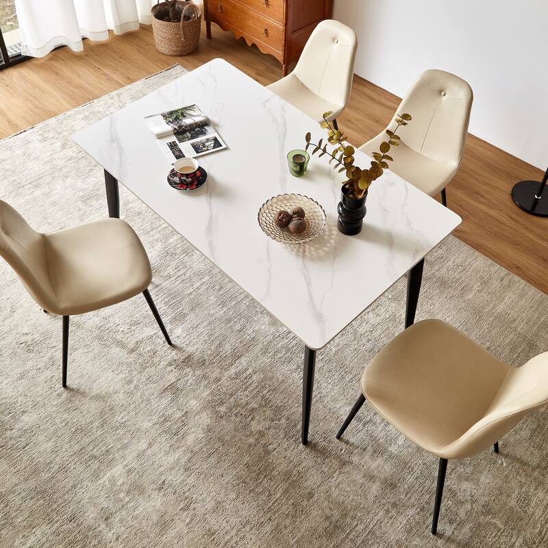 Dining Table Table 55" Rectangular White Kitchen Table with Porcelain Table Top and Metal Legs,Dining Room Table for 4,M