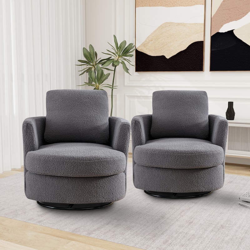 Modern Upholstered Swivel Barrel Chair(Set Of 2) - Gray