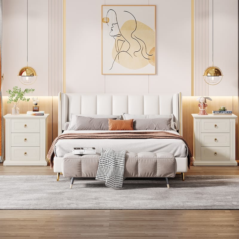 3 Drawer Nightstand, Wood White Night Stand, Modern Bedside Table Side End Table for Bedroom