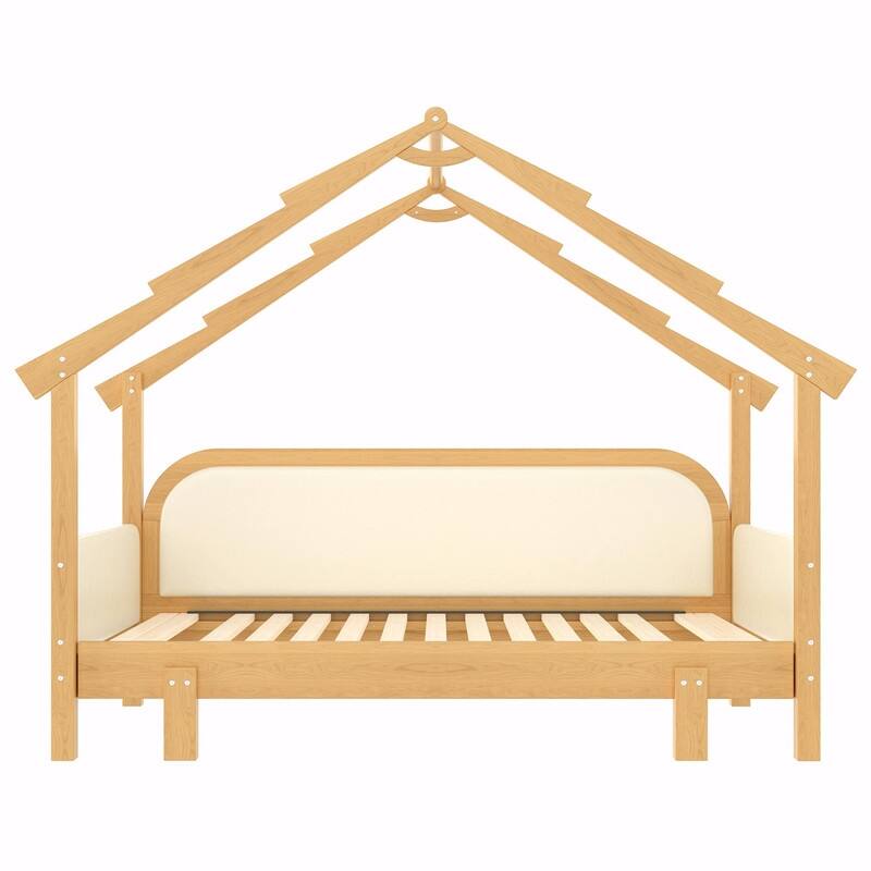 Twin Size Wooden Treehouse Bed with Soft Cushion Rails
