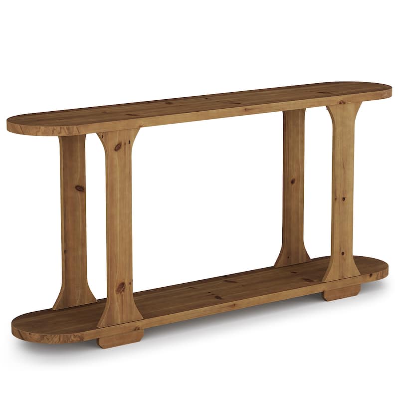 63 Inch Solid Wood Oval Curved Console Sofa Table for Entryway
