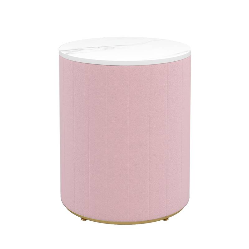 2 Set Upholstered Nightstand with 3 Drawers,Round Bedside Table