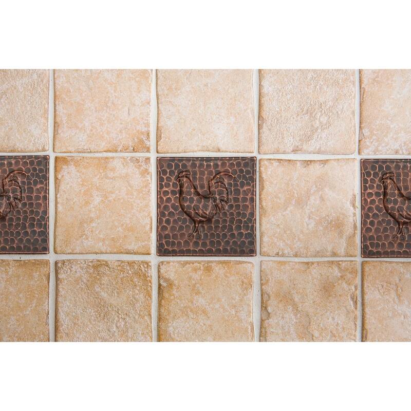 Premier Copper Products 4-inch x 4-inch Hammered Copper Rooster Tile - Quantity 8 (T4DBR_PKG8)