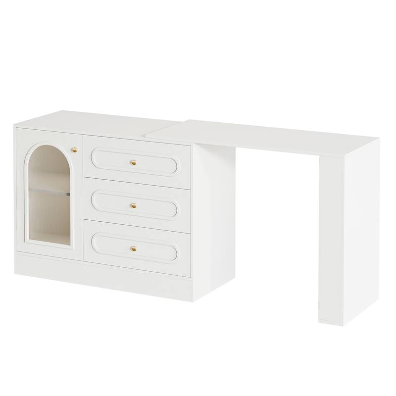 360° Rotatable Vanity Desk with 3 Drawers, Modern White Corner Vanity