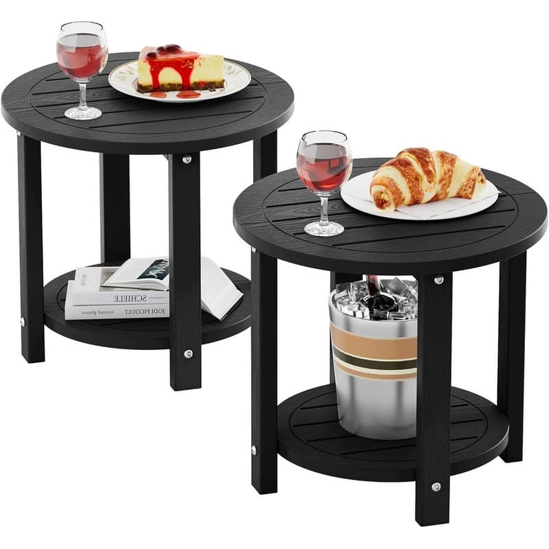WINSOON Outdoor Side Table for Patio 16in HIPS Small Round Outdoor End Table - 2-Tier