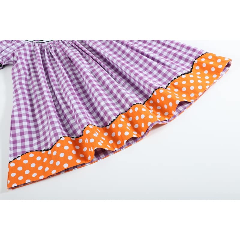 Lil Cactus Purple Gingham Halloween Boo Smocked Bishop Dress