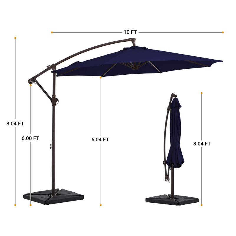 10 ft Steel Crank-lift Cantilever Umbrella With Weighted Base