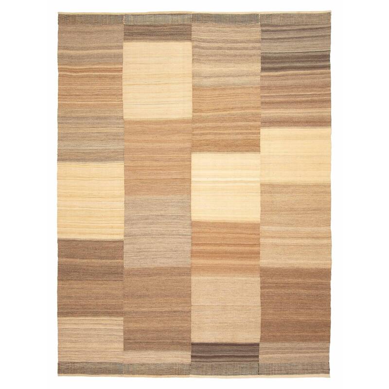 ECARPETGALLERY Flat-Weave Boho Brown Wool Kilim - 6'11 x 9'1 - Brown - 6'11 x 9'1