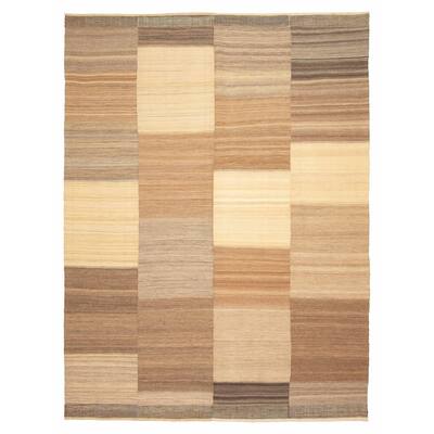 ECARPETGALLERY Flat-Weave Boho Brown Wool Kilim - 6'11 x 9'1