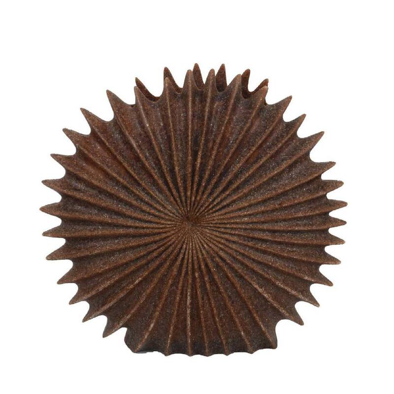 Accent Vase, Dark Brown Resin, Sunburst Pattern Textured, 14 Inch