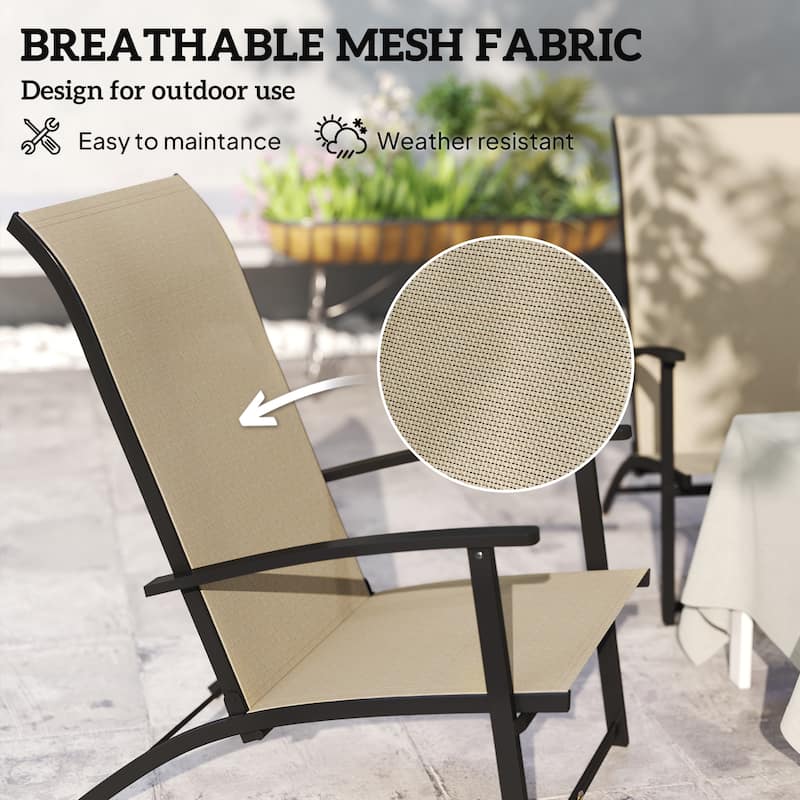 Metal Mesh Folding Patio Chairs Set of 2 with Armrests - 23.6" W x 31.9" D x 33.9" H