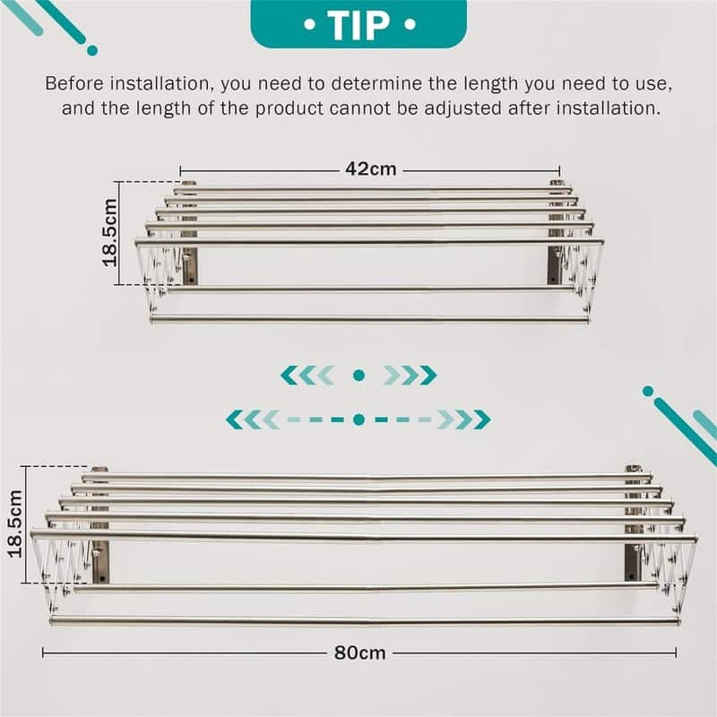 Clothes Drying Rack Wall Mounted - 23.3"D x 9.5"W x 7.1"H