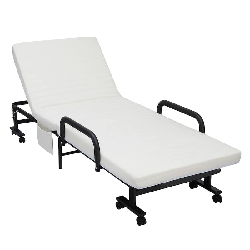 Costway Folding Bed Adjustable Guest Single Bed Twin Mattress Portable - See Details - White