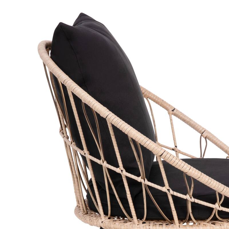 Indoor/Outdoor Boho Rattan Rope Chairs with Back & Seat Cushions
