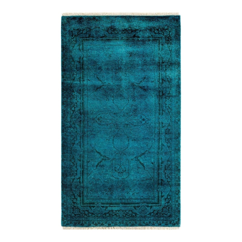 Overton Hand Knotted Wool Vintage Inspired Modern Contemporary Overdyed Blue Area Rug - 3' 1" x 5' 3"