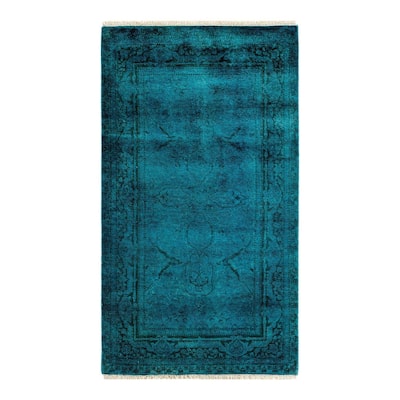 Overton Hand Knotted Wool Vintage Inspired Modern Contemporary Overdyed Blue Area Rug - 3' 1" x 5' 3"