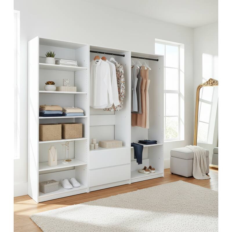 Prosper White Freestanding Walk in Wood Closet System - 94.2"W x 15.7"D x 83" H