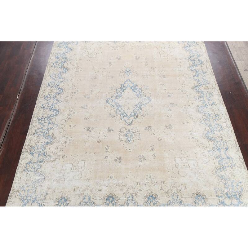 Muted Distressed Kerman Persian Area Rug Handmade Wool Carpet - 9'8" x 13'0"
