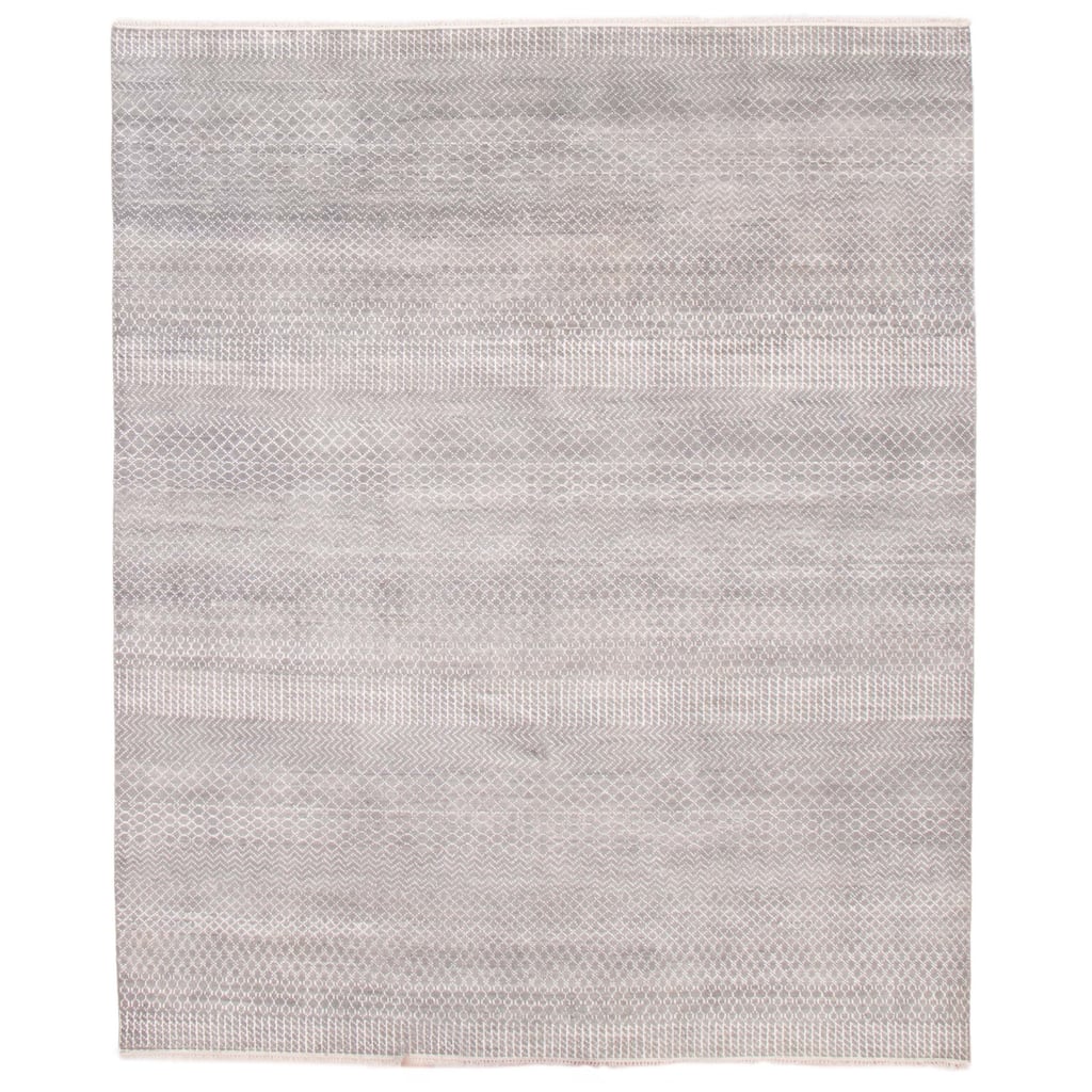 ECARPETGALLERY Hand-knotted Silk Shadow Grey Wool Rug - 8'0 x 10'0