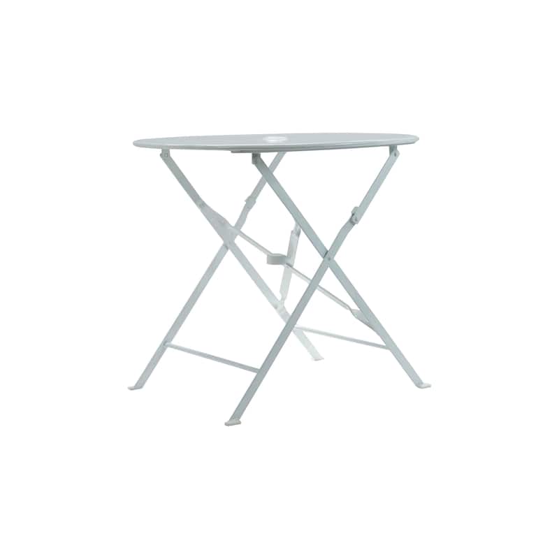 30" White Rounded Aluminum Folding Outdoor Bistro Table with Umbrella Hole