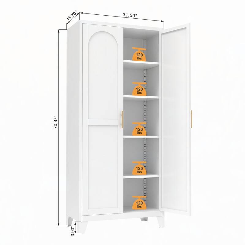 71'' 2 Shapely Doors Cabinet, Metal Storage Cabinet(White)