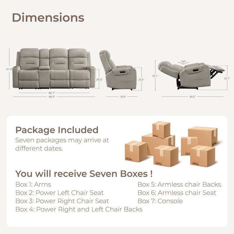 Spruce & Spring Genuine Leather Power Reclining Sofa with Wireless Charging