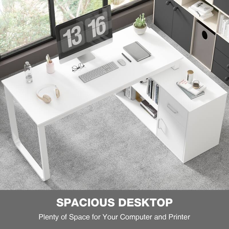 55" L-Shaped Computer Desk Storage Workstation for Productivity Style