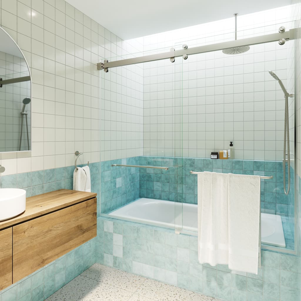 Polaris 60 in. x 66 in. Fully Frameless Glass Sliding Bypass Bathtub Doors with Square Hardware