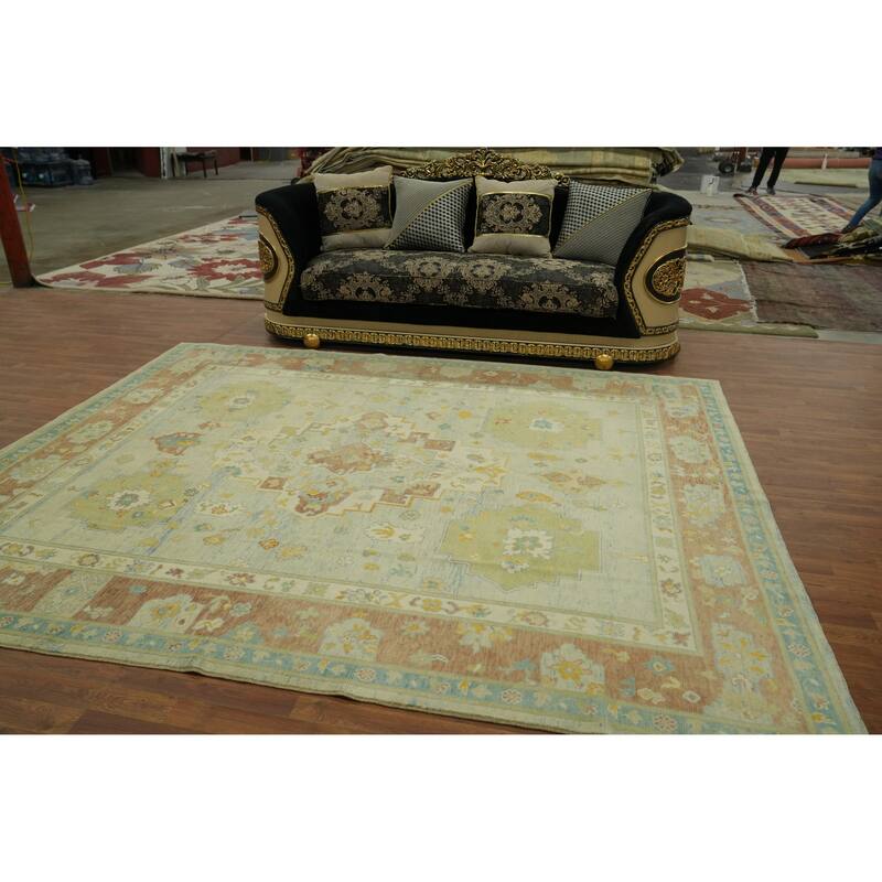 Handmade Wool Oushak Turkish Area Rug, Medallion Geometric Carpet - 10' 1'' X 8' 6''