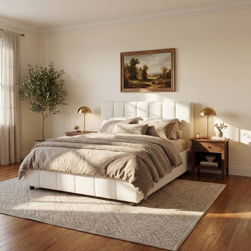 Christopher Knight Home - Modern Boucle Upholstered Platform Bed with Vertical Tufted Headboard